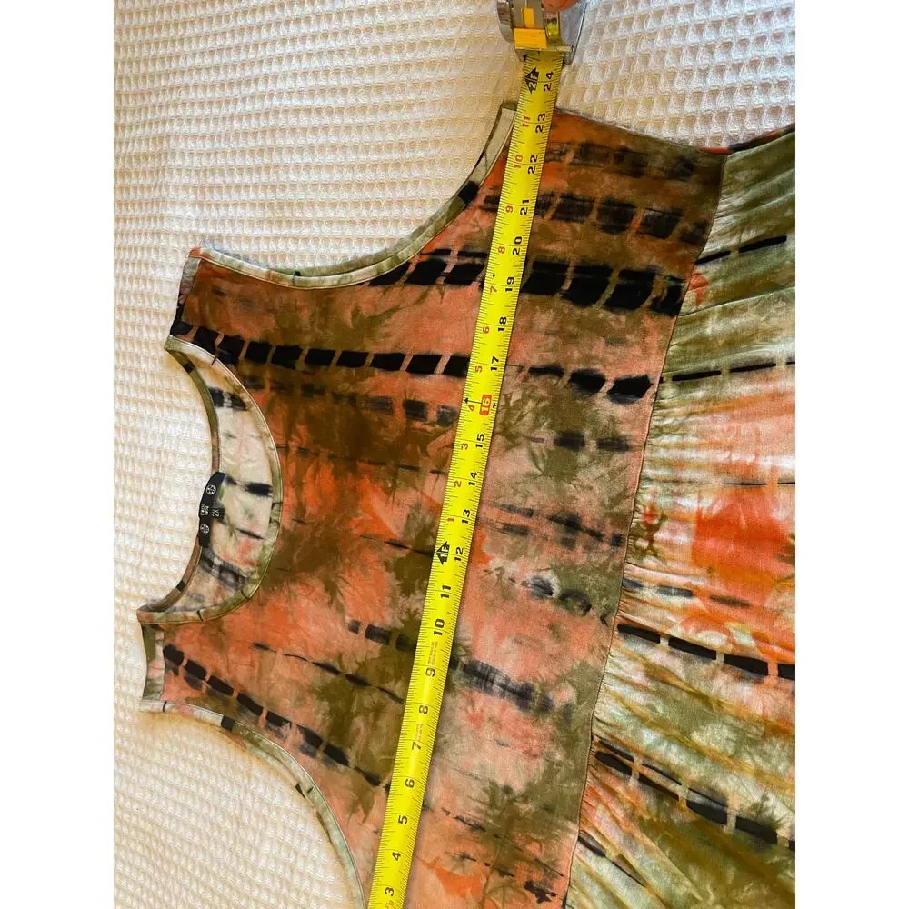 Coin 1804 Boho Tie Dye Orange & Green Sleeveless Relaxed Fit Peplum Top Size 2X